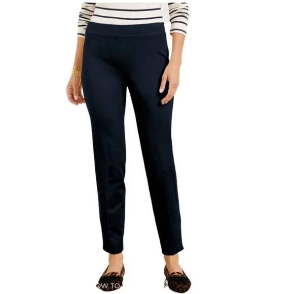 Talbots Navy Blue Chatham Ponte Knit Ankle Pants 14 Flat Front Side Zip Career - Picture 1 of 8